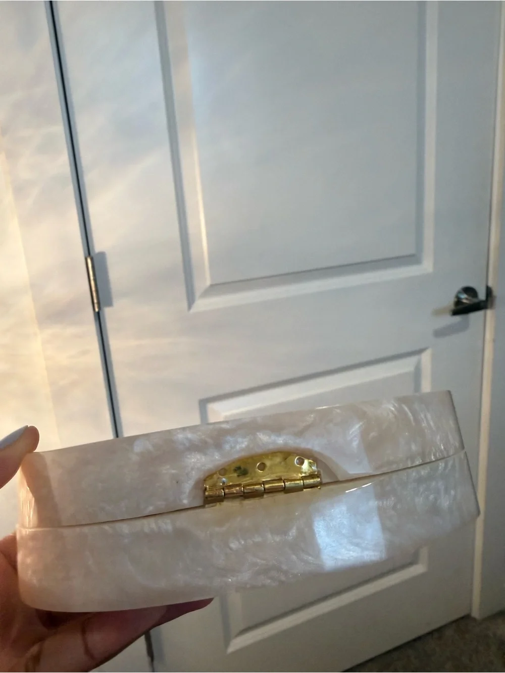 Lele Sadoughi Ivory Pearl Oval Minaudiere with Gold Handle